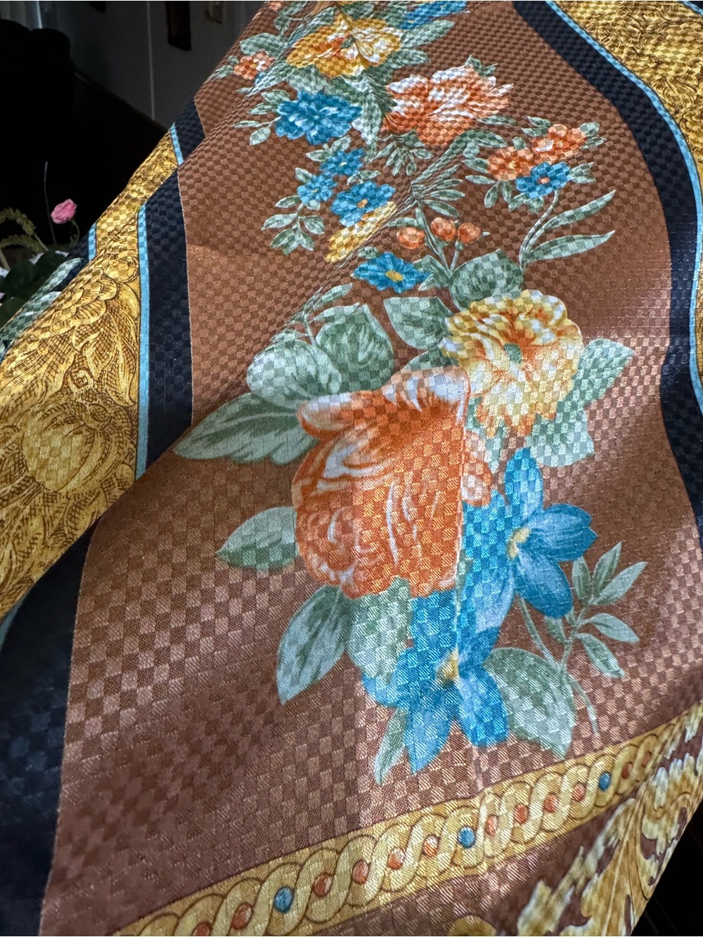 1970’s to 1980’s Vintage Italian Scarf, Gold Baroque Chains, NWT Deadstock